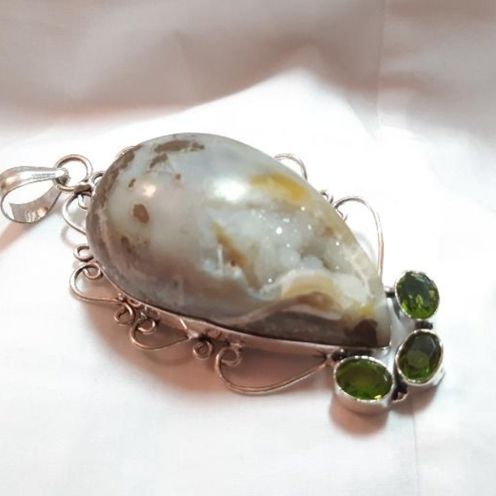 Turtella Druzy (pd1) Peridot Pendant Handmade Natural Gems Bold 3.25"